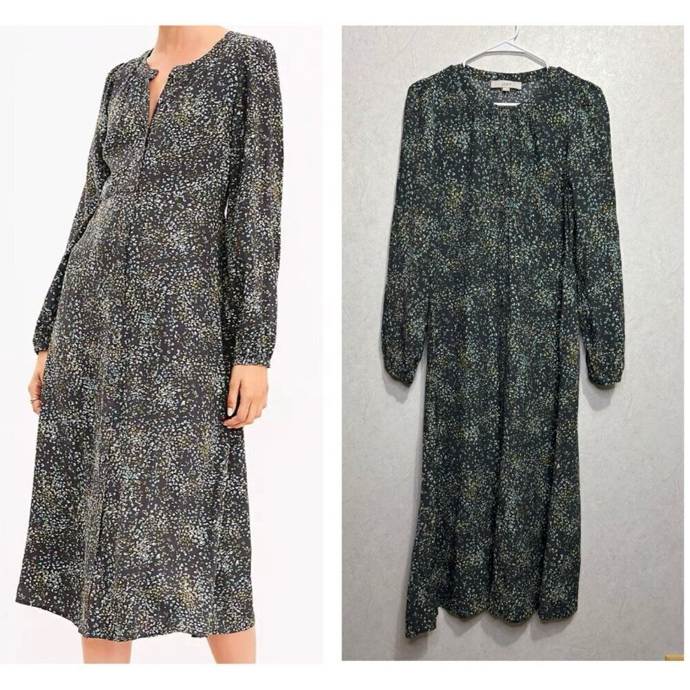 LOFT Ditsy Floral Midi Shirtdress Full Button Cottagecore Prairie Garden Size 2